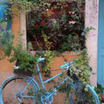 DIY Upgrades - A blue bicycle parked outside a house with flowers